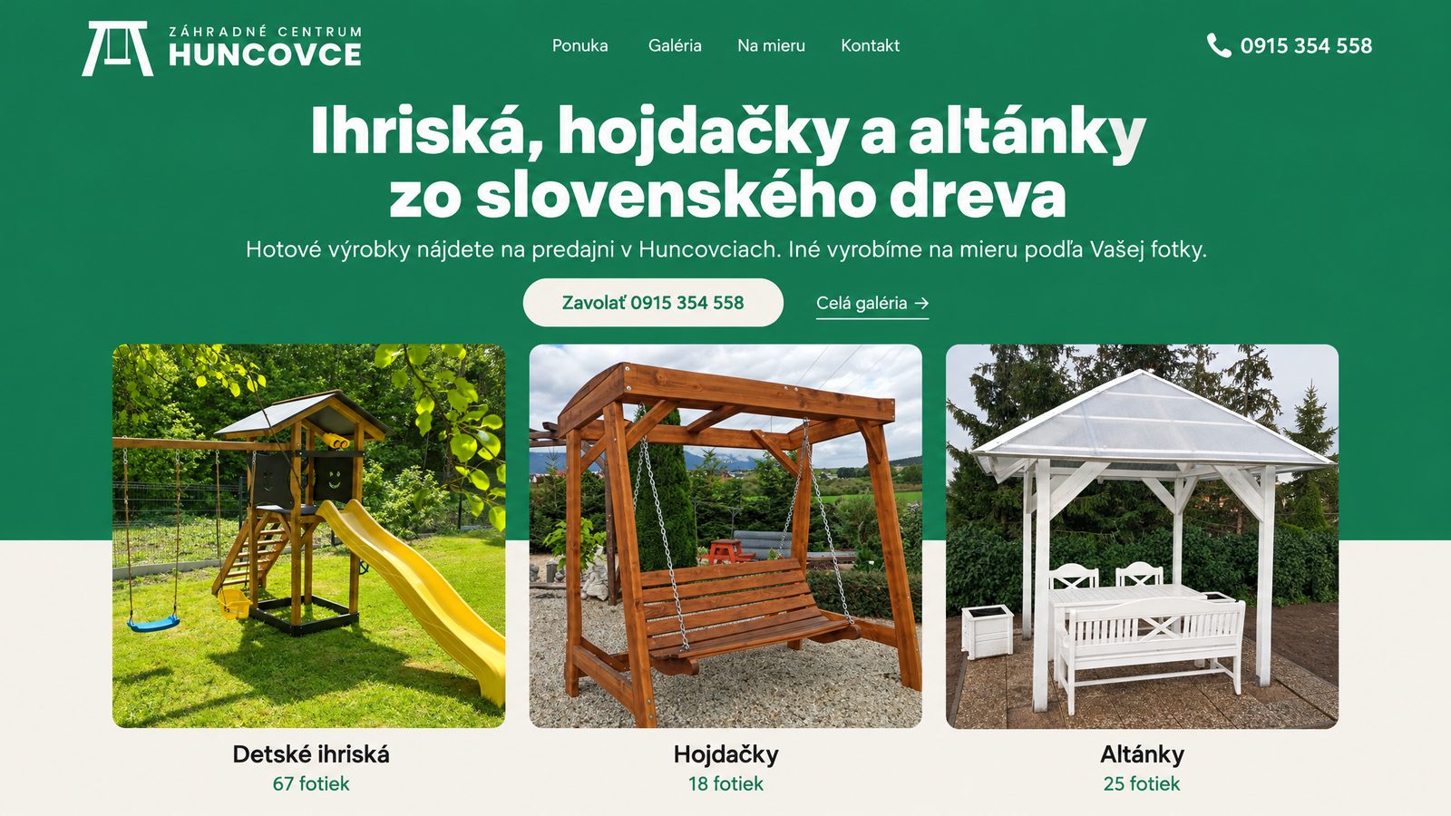 Návrh 2 na počítači: zelený pás s nadpisom a tri Vaše výrobky s počtom fotiek v galérii