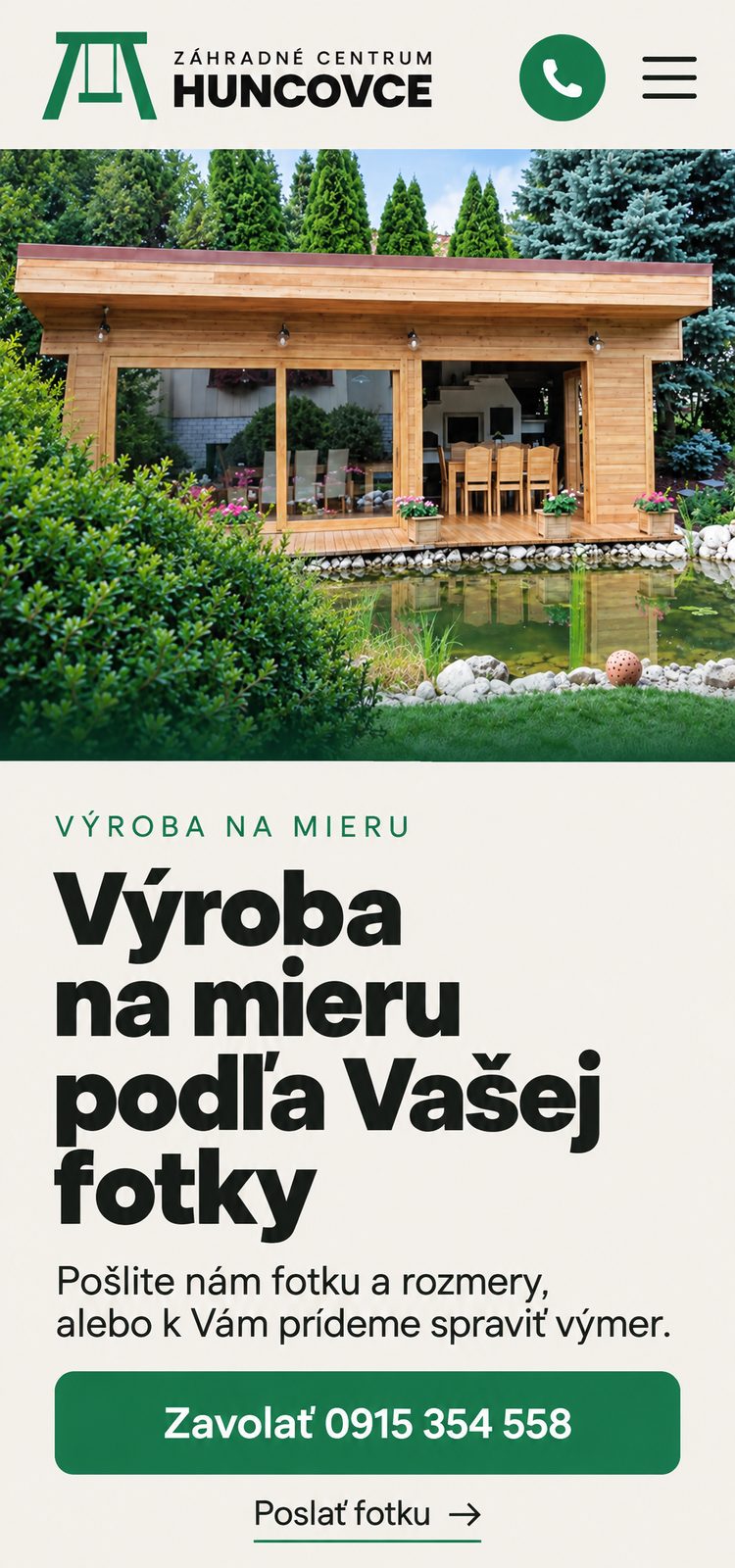 Ten istý návrh na mobile s tlačidlom Zavolať 0915 354 558